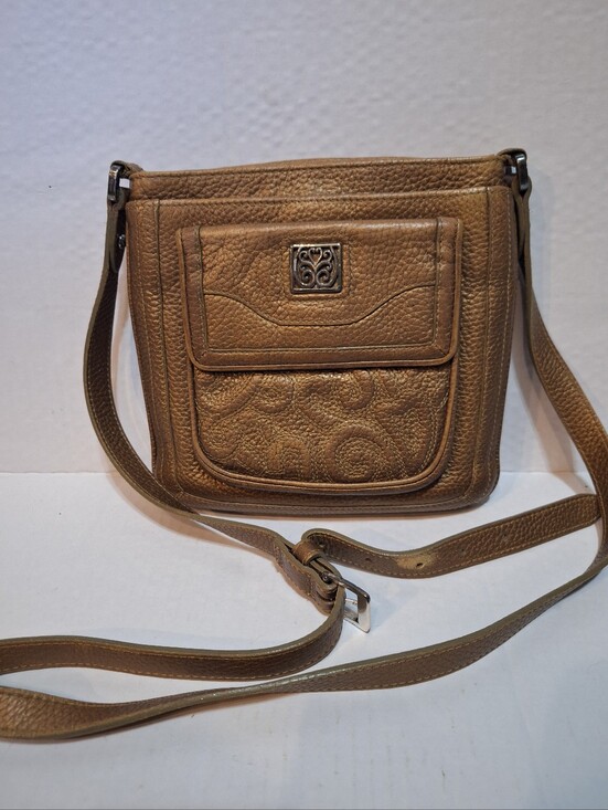 Brighton Handbags - Brighton Crossbody Bag Purse Mila's Heart Metallic Gold Bronze Pebble Leather